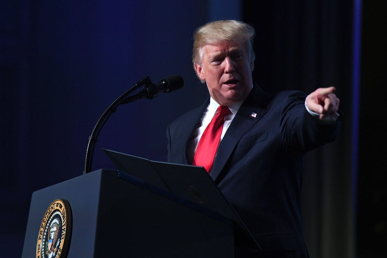 US President Donald Trump speaks at the American Farm Bureau Federations 99th Annual Convention at Opryland in Nashville, Tennessee, on January 8, 2018. / AFP PHOTO / JIM WATSON (Photo credit should read JIM WATSON/AFP/Getty Images)